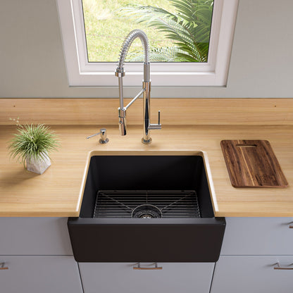 ALFI brand AB2418HS AB2418HS-B 24 inch Biscuit Reversible Smooth / Fluted Single Bowl Fireclay Farm Sink