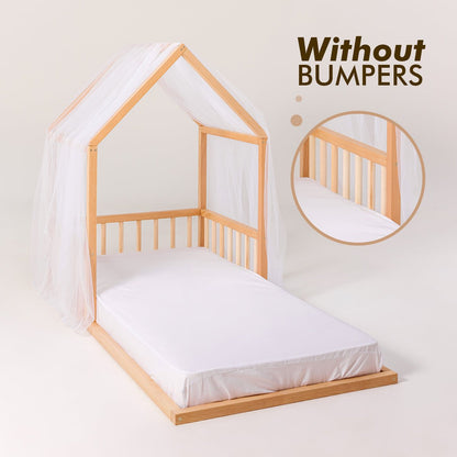 Wooden Montessori House Floor Bed with Fence and Roof for Kids (190x90 cm)