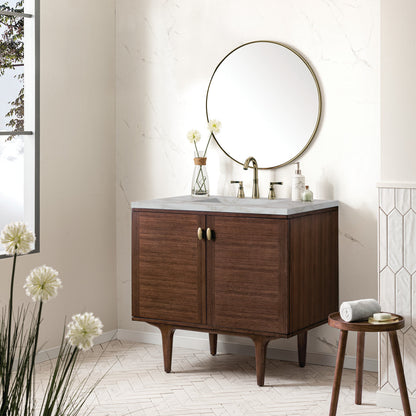 Amberly 36" Single Vanity Cabinet, Mid-Century Walnut