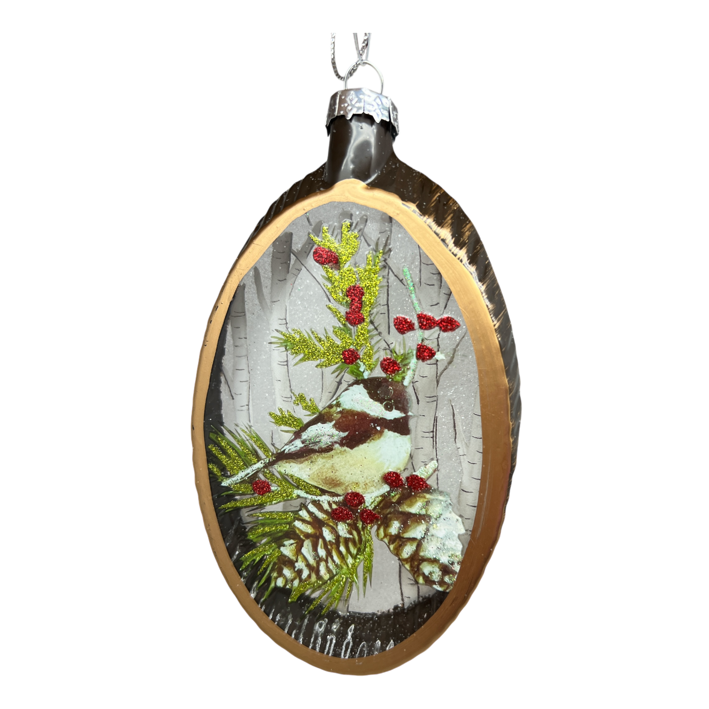 Glass Holiday Bird Design Ornament - Chickadee