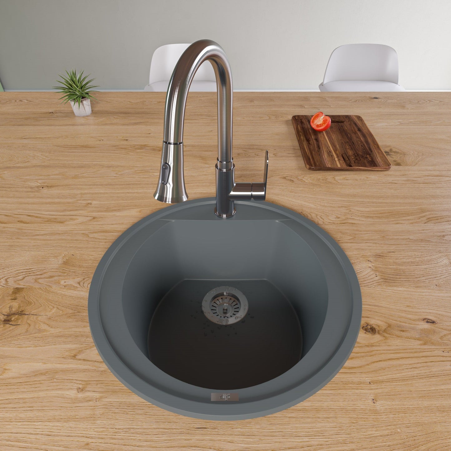 ALFI brand AB2020DI 20" Drop-In Round Granite Composite Kitchen Prep Sink