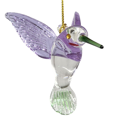 Egyptian Glass Hummingbird Ornament - Purple Wings / Green Tail / Green Beak