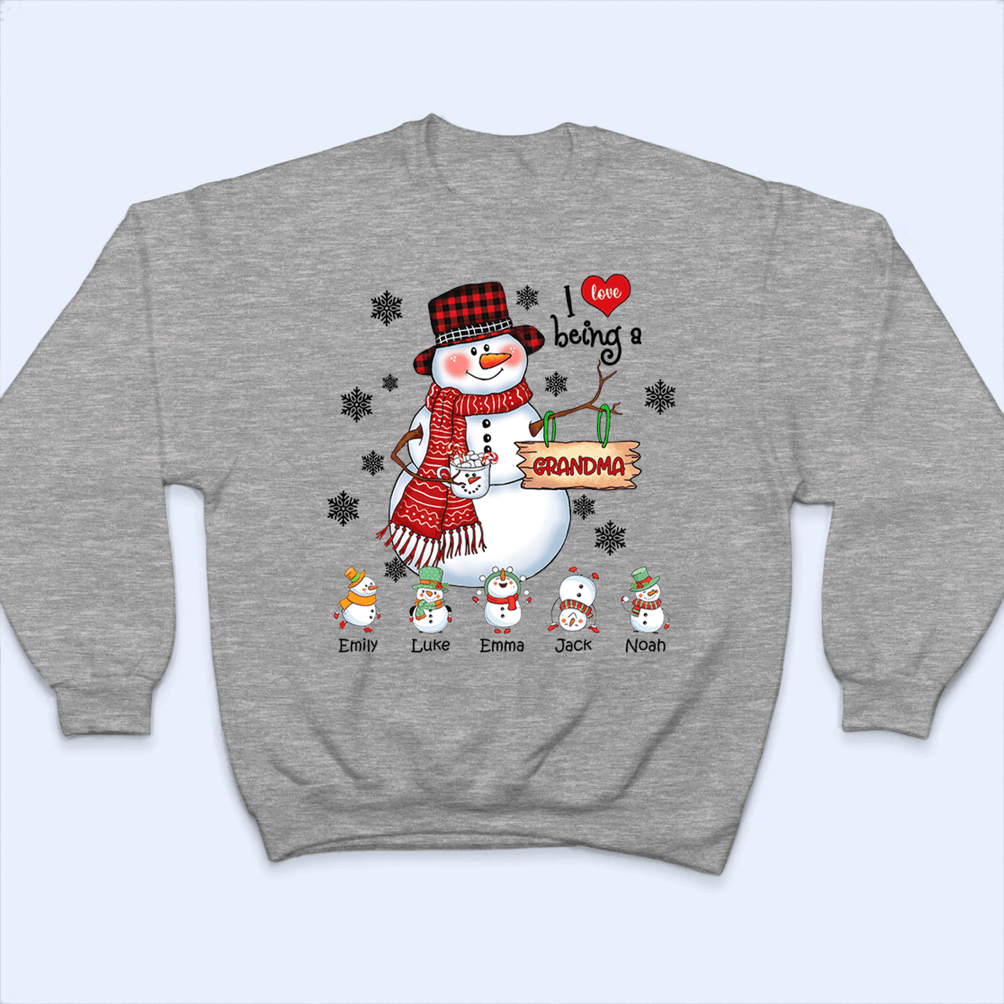 Up to 16 Kids - Snowman Christmas Grandma - Personalized Custom T Shirt - Christmas, Birthday, Loving, Funny Gift for Grandma, Grandpa