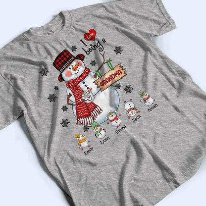 Up to 16 Kids - Snowman Christmas Grandma - Personalized Custom T Shirt - Christmas, Birthday, Loving, Funny Gift for Grandma, Grandpa