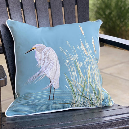 Snowy White Egret Indoor/Outdoor Throw Pillow