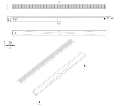 ALFI brand ABLD59D ABLD59D 59" Stainless Steel Linear Shower Drain with Groove Lines