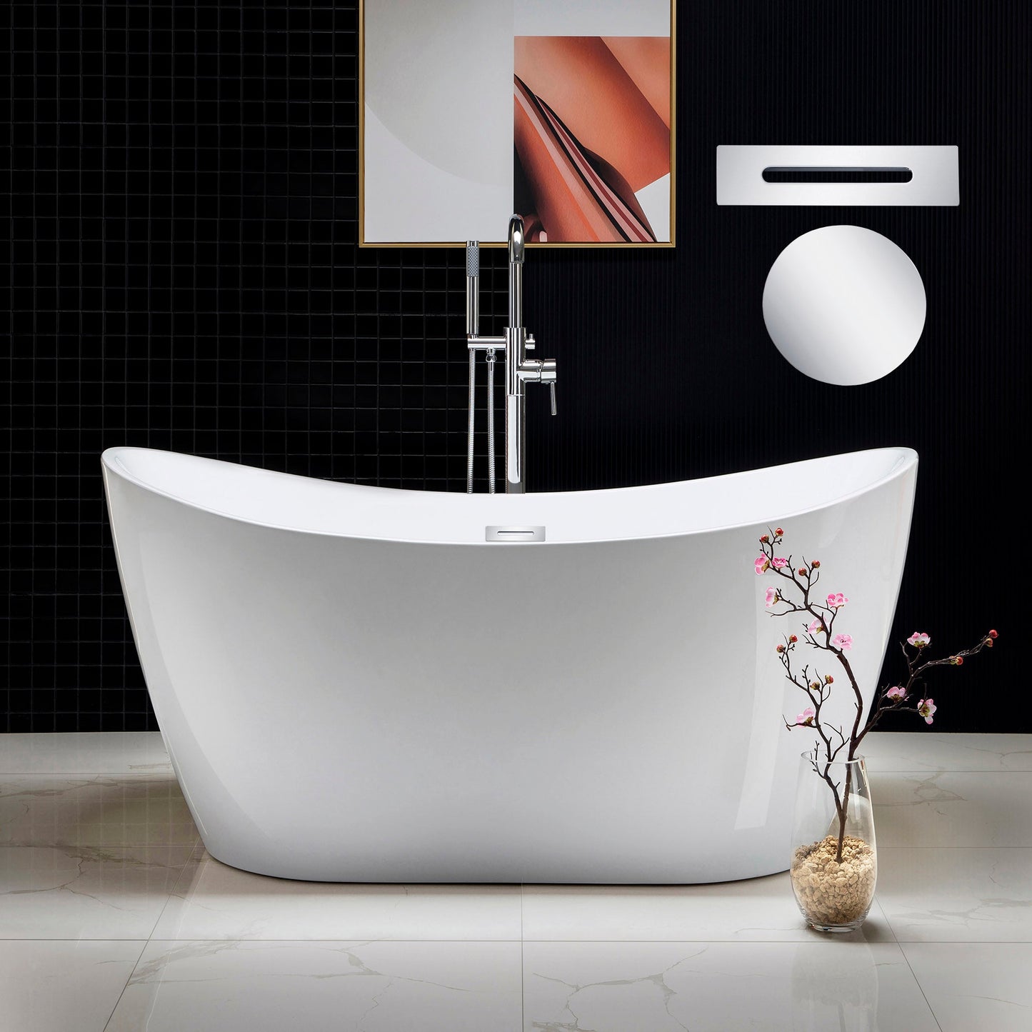 WOODBRIDGE 59" Acrylic Freestanding Bathtub Contemporary Soaking Tub