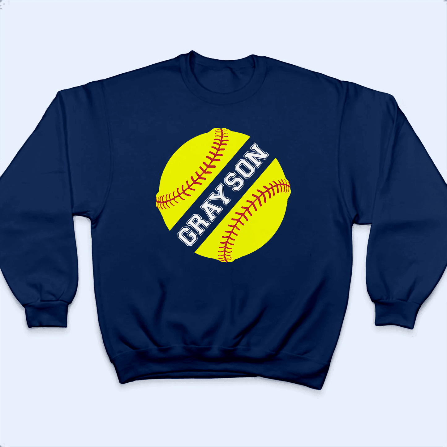 Sports Balls Middle Split Design - Baseball/ Softball Cheers Personalized Custom T Shirt - Birthday, Loving, Funny Gift for Grandma/Nana/Mimi, Mom, Wife, Grandparent