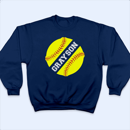 Sports Balls Middle Split Design - Baseball/ Softball Cheers Personalized Custom T Shirt - Birthday, Loving, Funny Gift for Grandma/Nana/Mimi, Mom, Wife, Grandparent