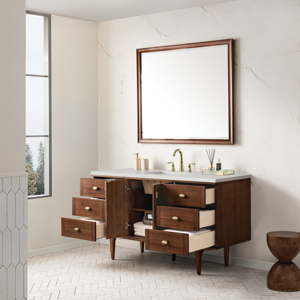 Amberly 60" Single Vanity Cabinet, Mid-Century Walnut