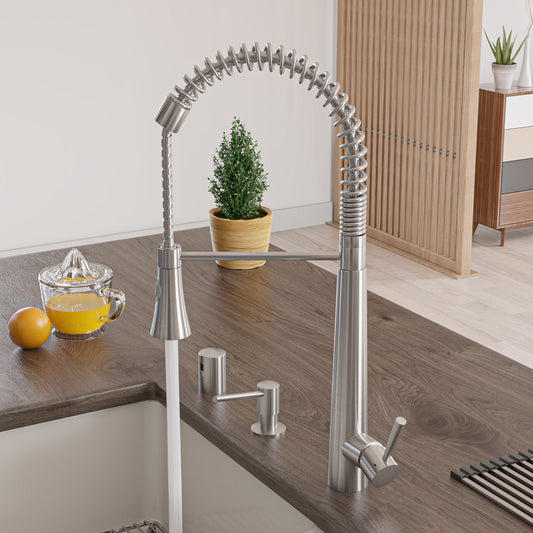 ALFI brand  AB2039S Solid Stainless Steel Commercial Spring Kitchen Faucet with Pull Down Shower Spray