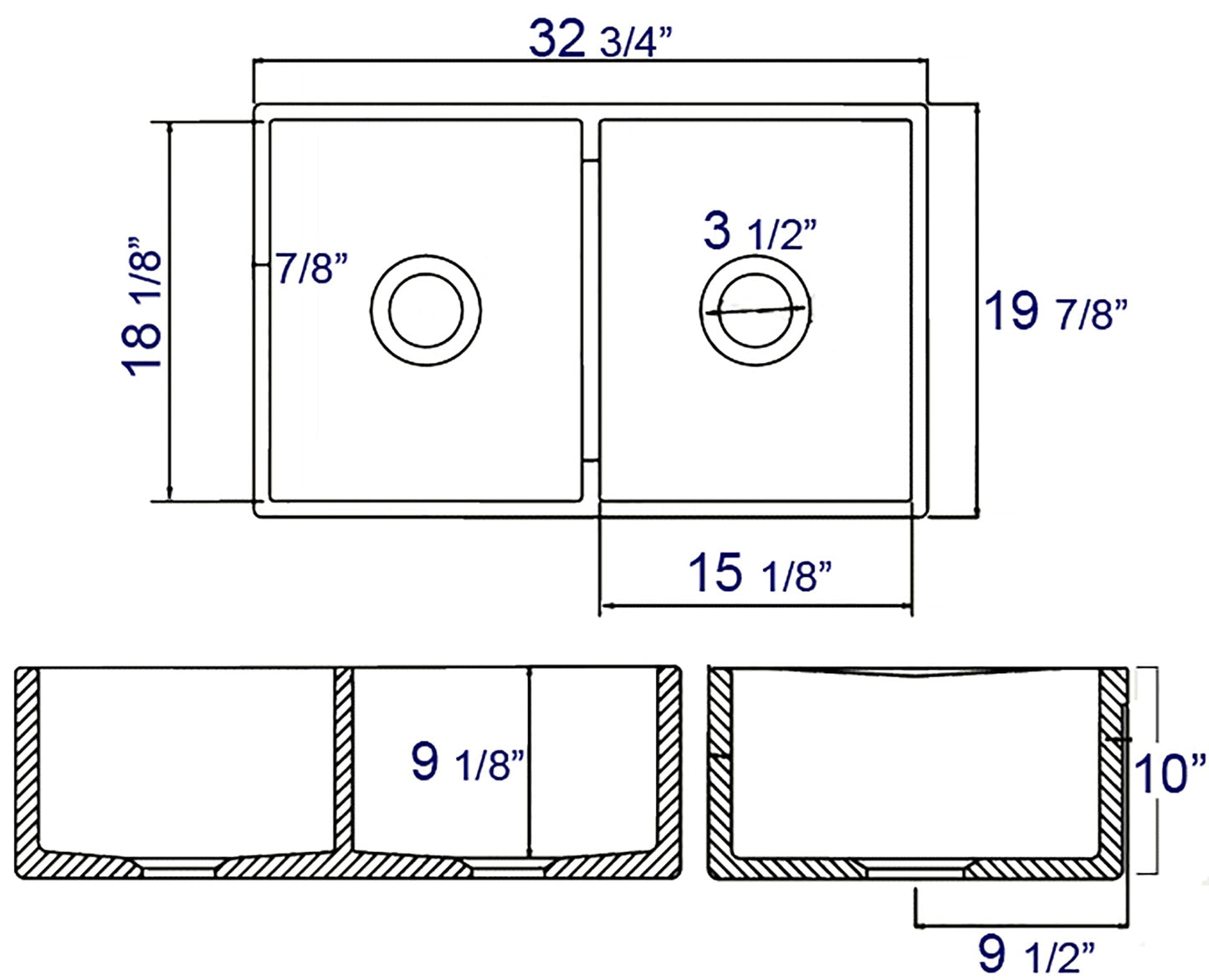 ALFI brand AB539 AB539-W White 32" Decorative Lip Apron Double Bowl Fireclay Farmhouse Kitchen Sink