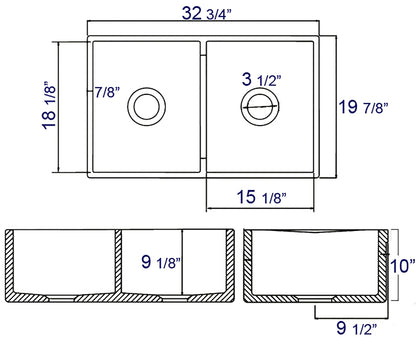 ALFI brand AB539 AB539-W White 32" Decorative Lip Apron Double Bowl Fireclay Farmhouse Kitchen Sink