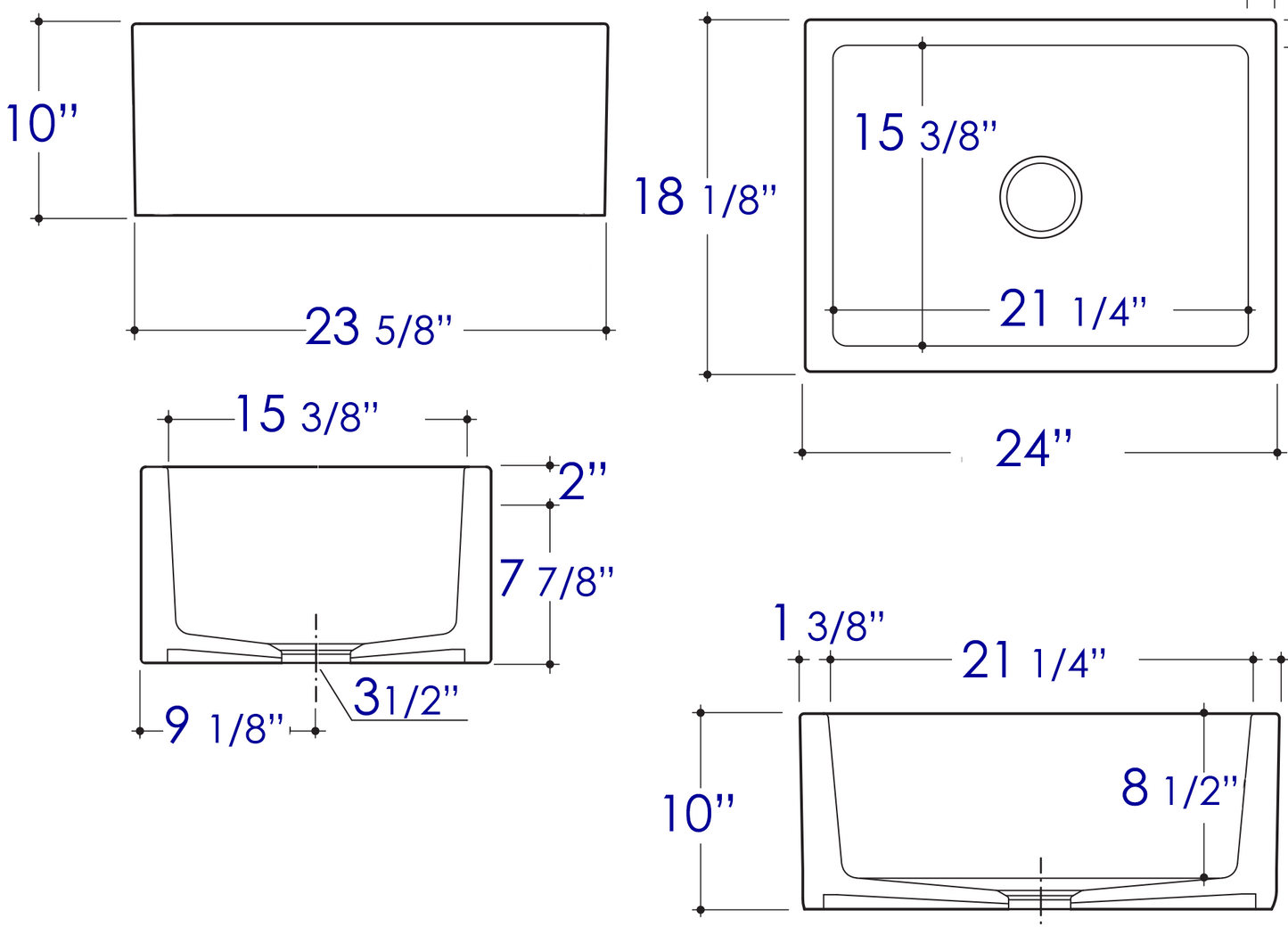 ALFI brand AB2418SB Smooth Thick Wall Fireclay Single Bowl Farm Sink