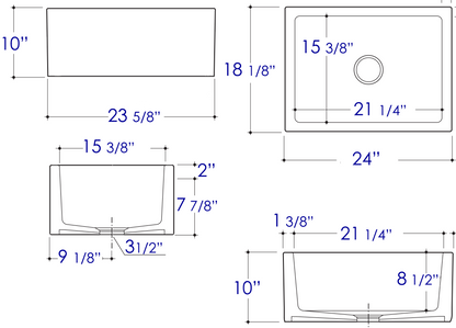 ALFI brand AB2418SB Smooth Thick Wall Fireclay Single Bowl Farm Sink