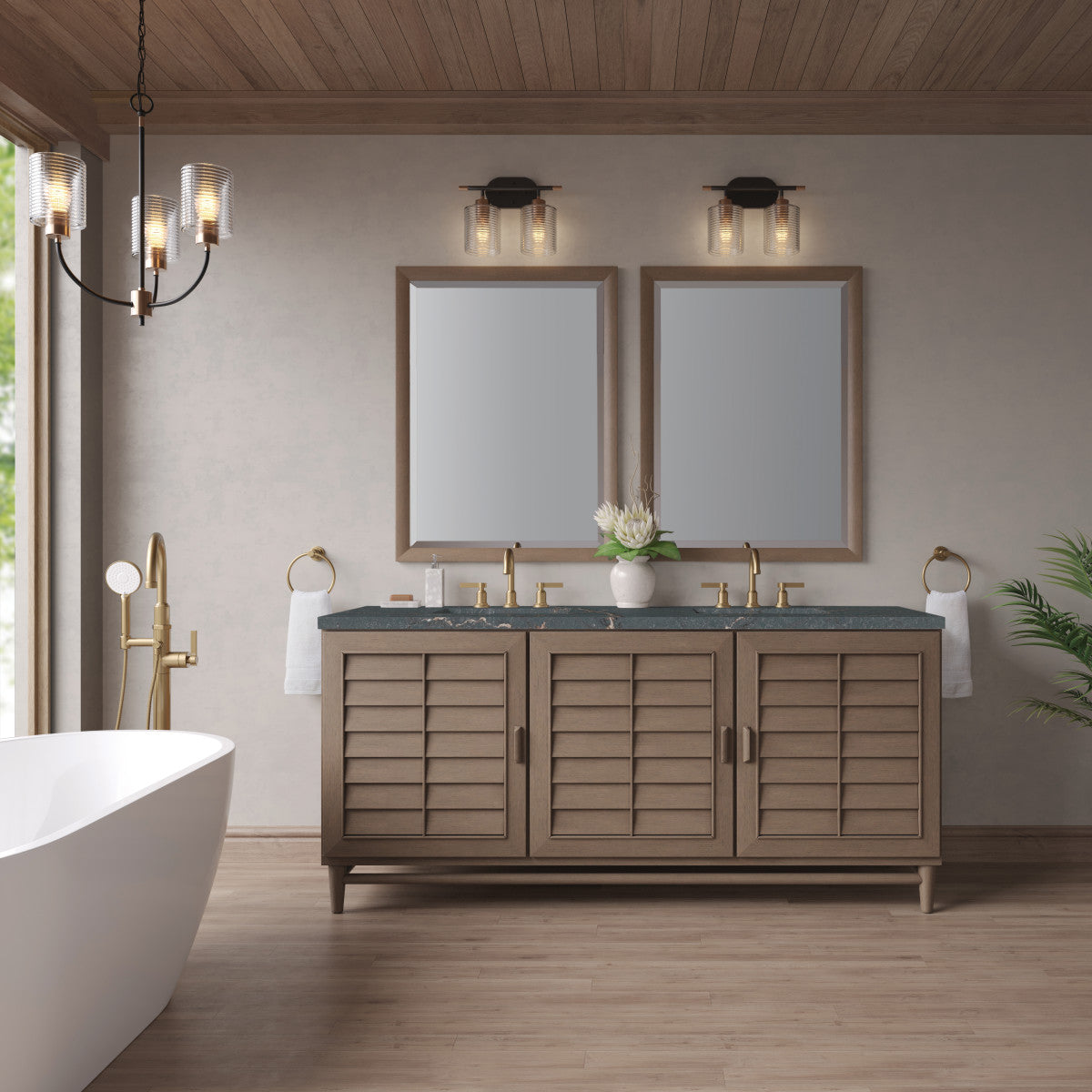 Portland 72" Double Vanity Cabinet, Whitewashed Walnut