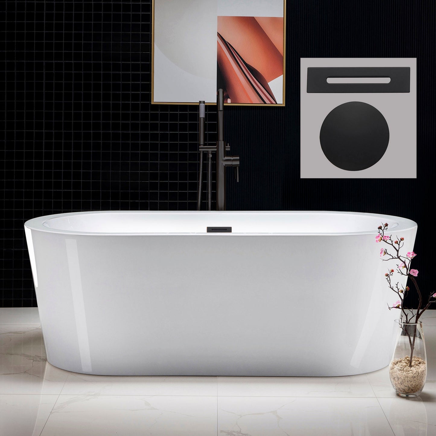 WOODBRIDGE 66" Acrylic Freestanding Bathtub Contemporary Soaking Tub