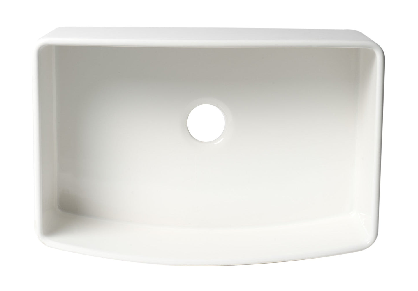 ALFI brand ABFC3020 ABFC3020-W White Smooth Curved Apron 30" x 20" Single Bowl Fireclay Farm Sink with Grid