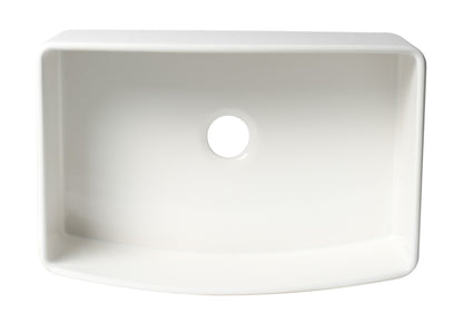 ALFI brand ABFC3020 ABFC3020-W White Smooth Curved Apron 30" x 20" Single Bowl Fireclay Farm Sink with Grid