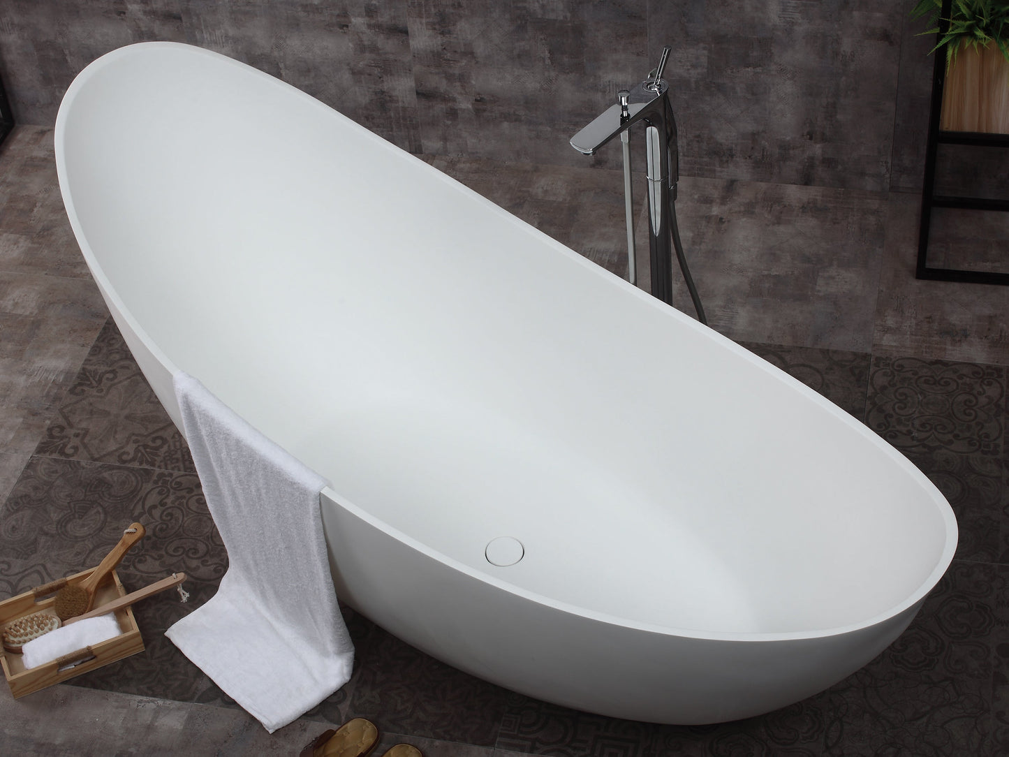 ALFI brand  AB9951 73" White Solid Surface Smooth Resin Soaking Slipper Bathtub