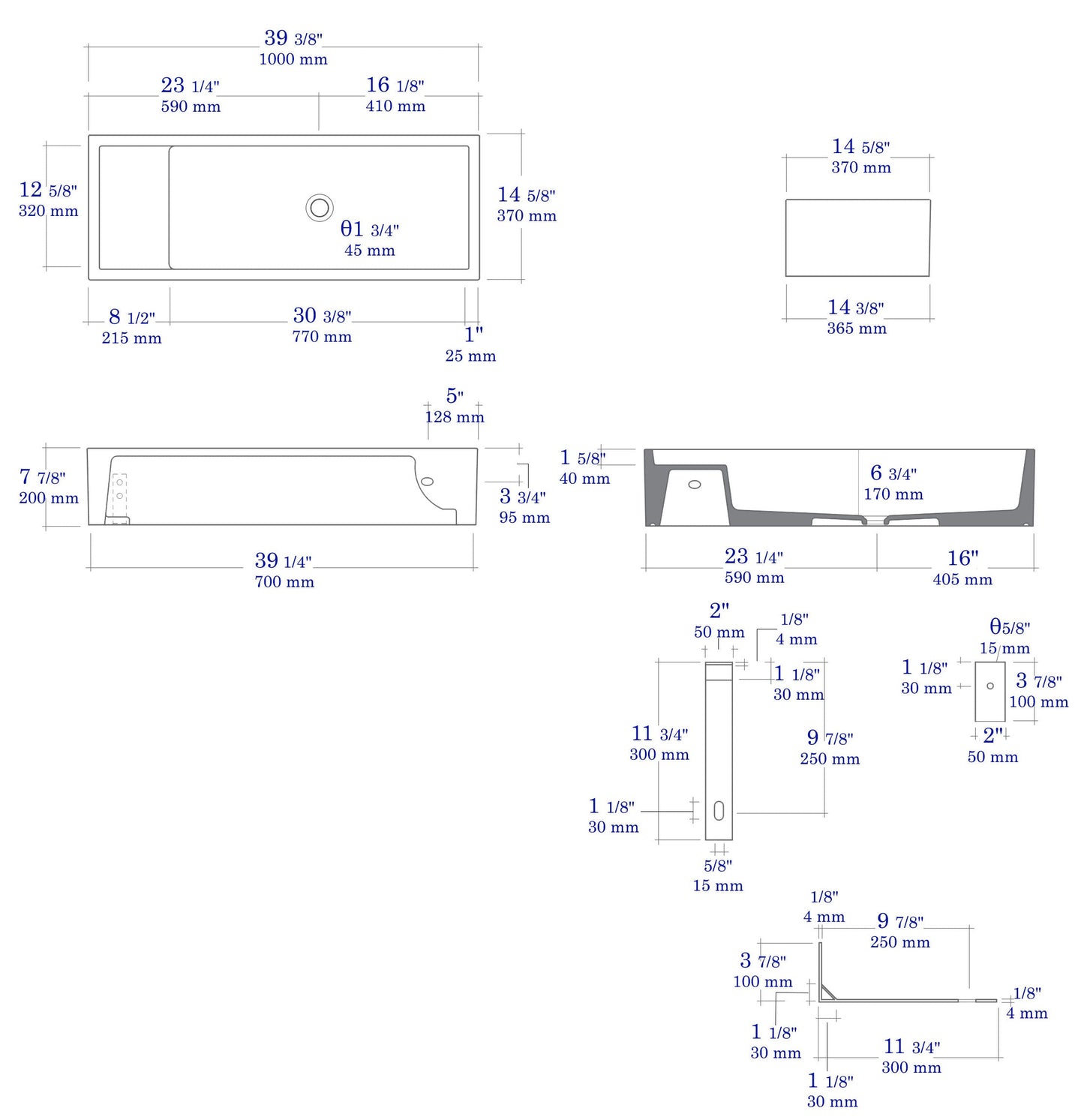 ALFI brand  AB39TRGM 39" Grey Matte Above Mount Fireclay Bathroom Trough Sink