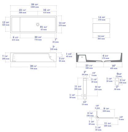 ALFI brand  AB39TRGM 39" Grey Matte Above Mount Fireclay Bathroom Trough Sink