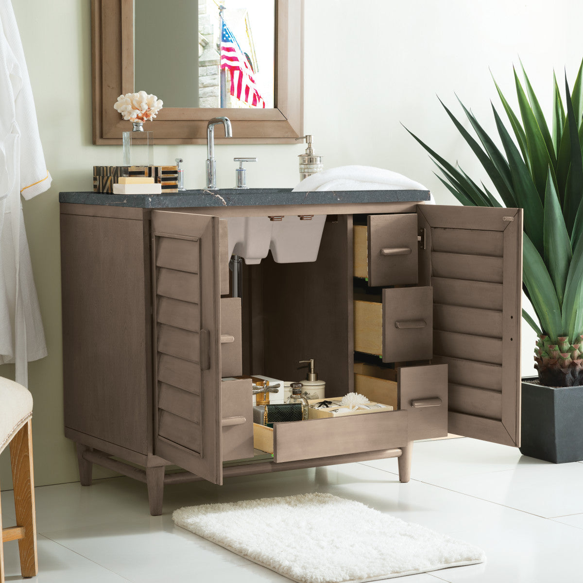 Portland 36" Single Vanity Cabinet, Whitewashed Walnut