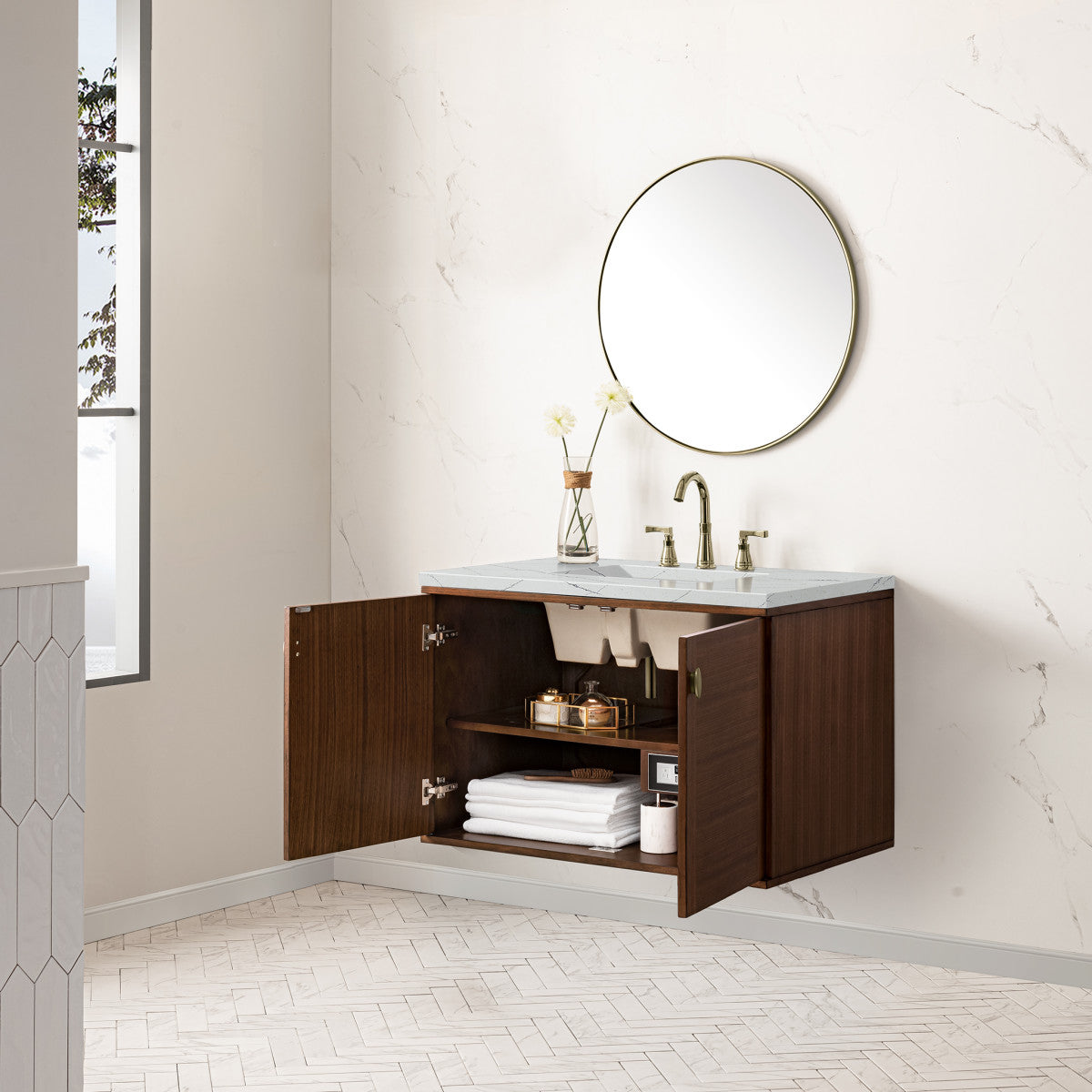 Amberly 36" Single Vanity Cabinet, Mid-Century Walnut