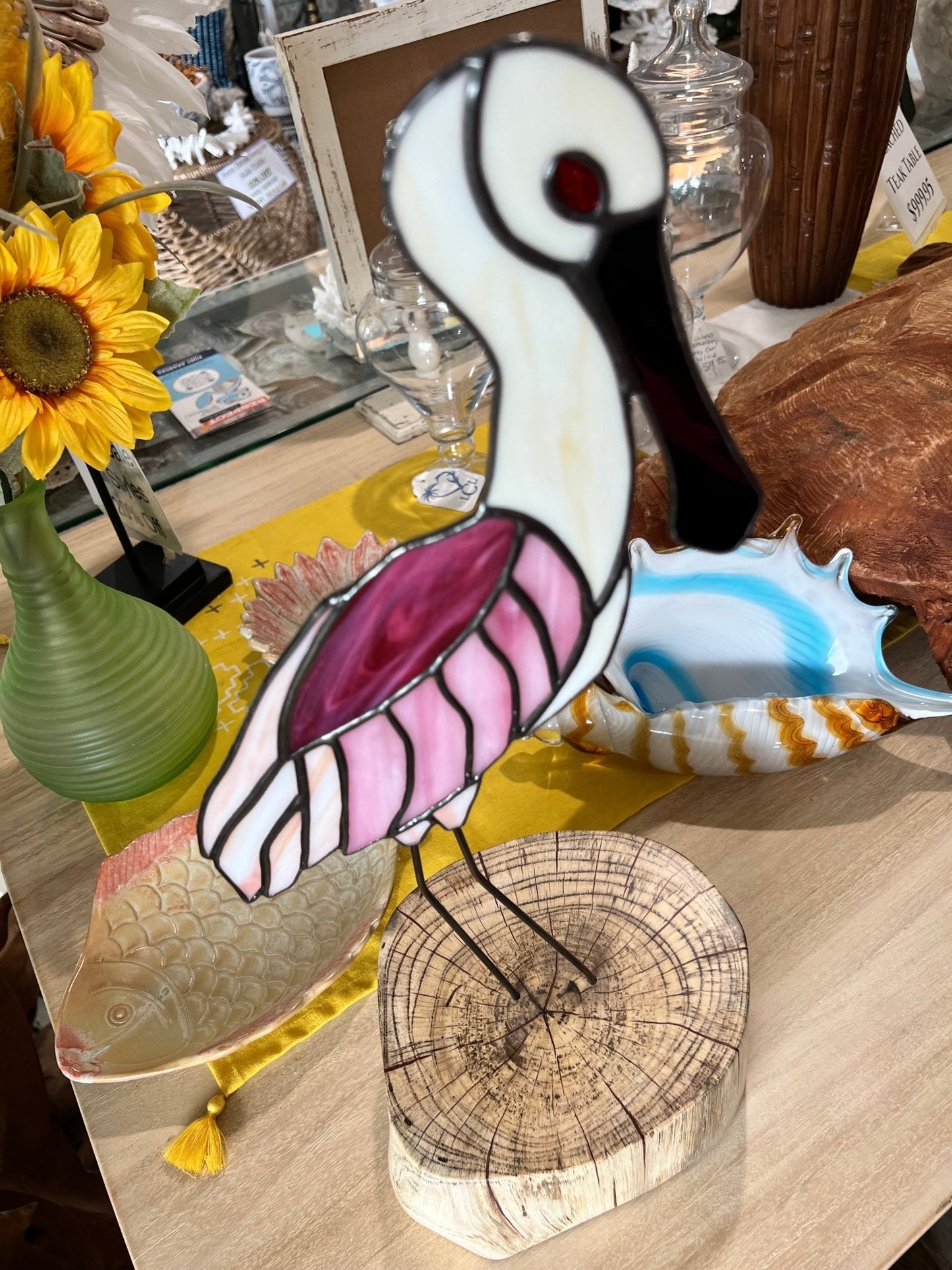 Stained Glass Rosette Spoonbill- 18"