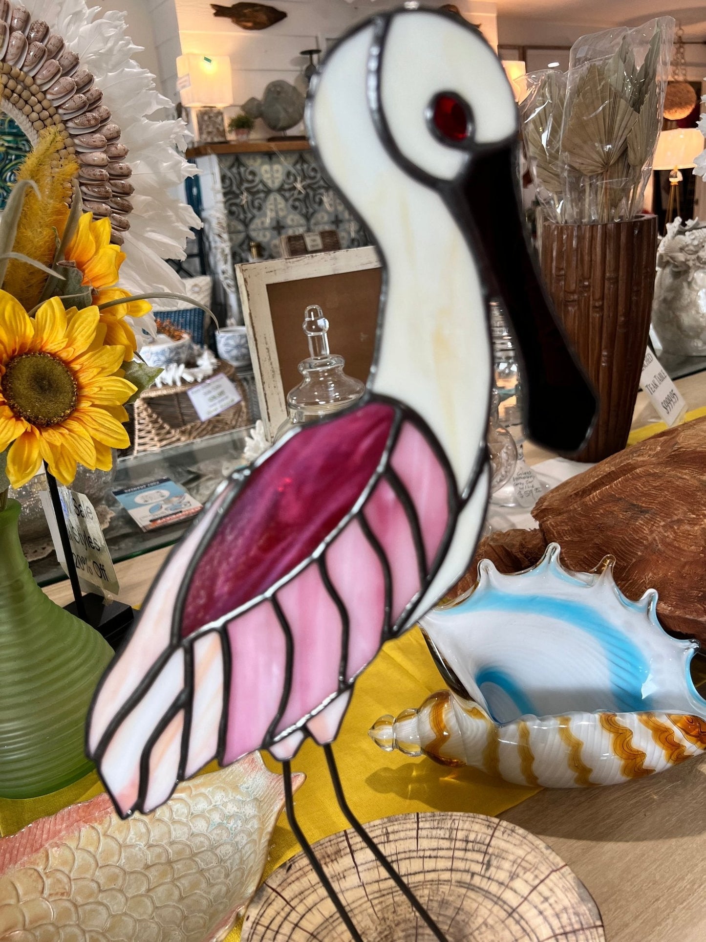 Stained Glass Rosette Spoonbill- 18"