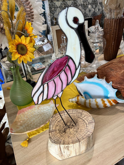 Stained Glass Rosette Spoonbill- 18"