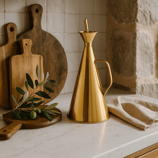 Stainless Steel Oil Cruet with Gold Finish