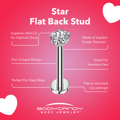 20G 5/16 3mm CZ Star Medical Grade Titanium Flat Back Earring