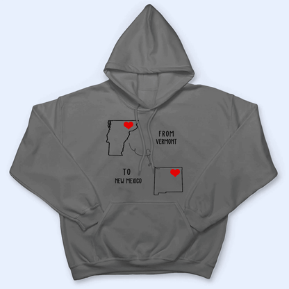 State to State Long Distance Love - Personalized Custom T Shirt - Gift for Couples/Girlfriend/Boyfriend