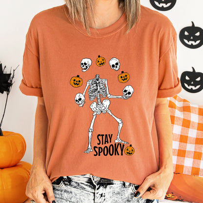Stay Spooky Juggling Skeleton Retro Halloween Comfort Colors Tshirt