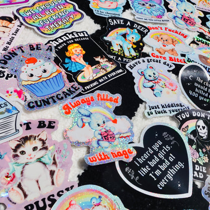 Mystery Unhinged Cute Sticker Pack – Funny Glitter Aesthetic Vinyl Stickers with Sass and Chaos for Laptops, and Water Bottles