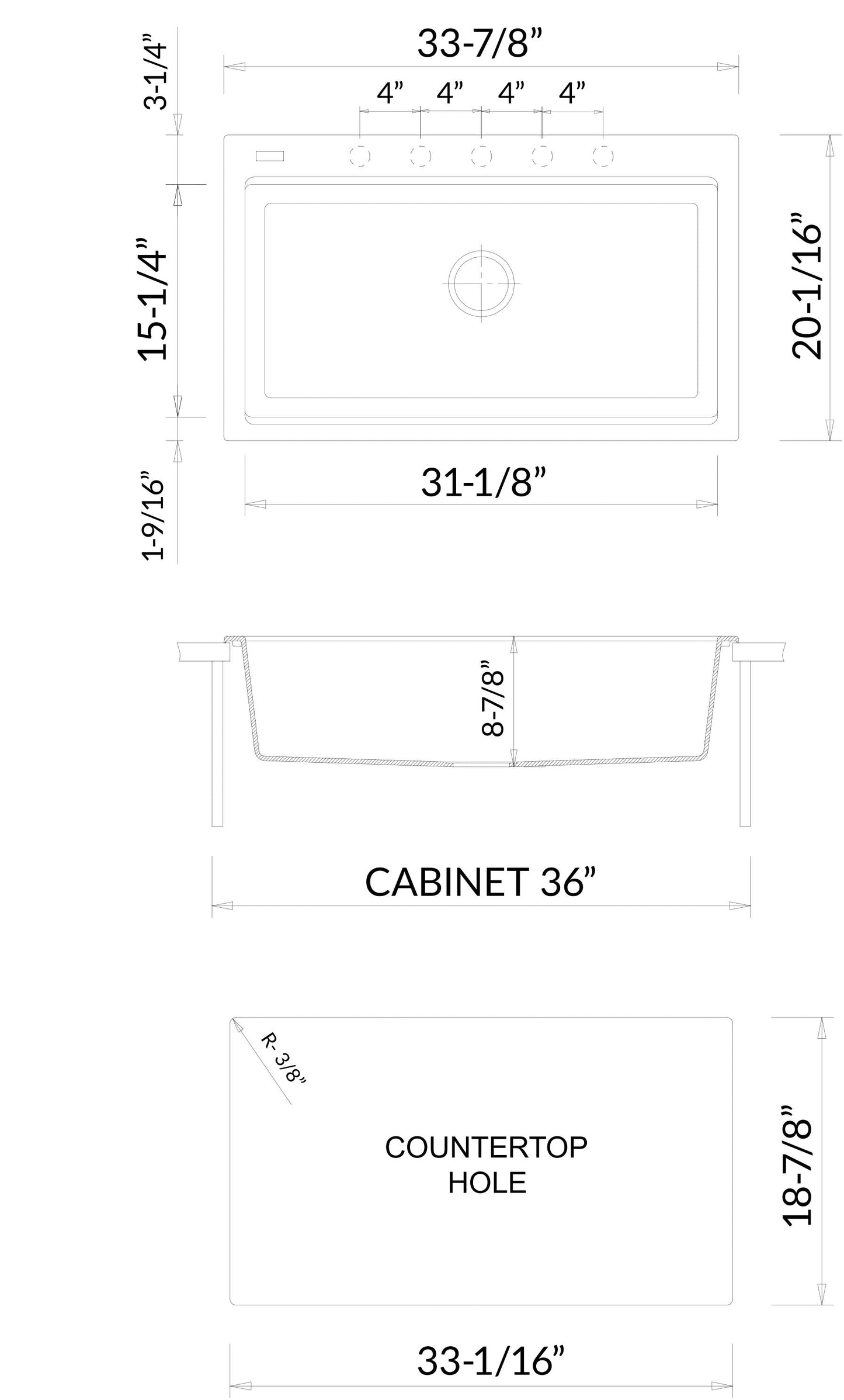 ALFI brand AB3418SBDI 33" Granite Composite Workstation Step Rim Single Bowl Drop In Sink with Accessories