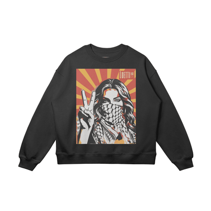 Palestinian Woman Victory Sign Drop Shoulders Sweatshirt