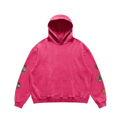 RELAXED FIT VINTAGE PALESTINIAN PRINTED PATCHES FADED HOODIE