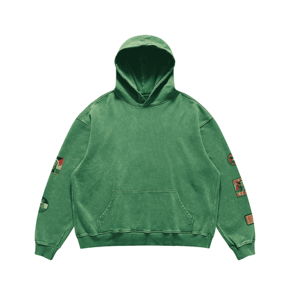 RELAXED FIT VINTAGE PALESTINIAN PRINTED PATCHES FADED HOODIE