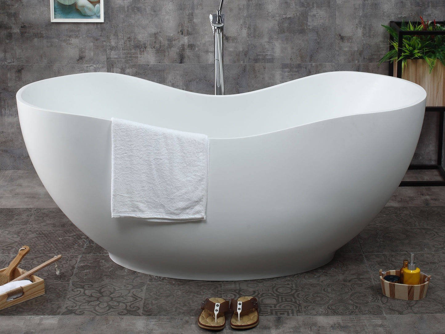 ALFI brand  AB9949 66" White Solid Surface Smooth Resin Soaking Bathtub