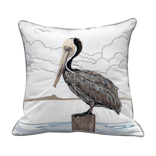 Sunbathing Brown Pelican Indoor/Outdoor Throw Pillow