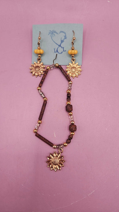 Sunflower Bracelet & Earring Set – Boho Floral Jewelry