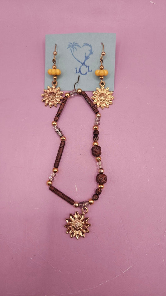 Sunflower Bracelet & Earring Set – Boho Floral Jewelry