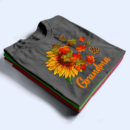 Sunflower Fall - Personalized Custom T Shirt - Halloween, Loving, Funny Gift for Grandma/Nana/Mimi, Mom, Wife, Grandparent