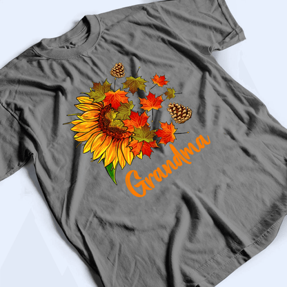 Sunflower Fall - Personalized Custom T Shirt - Halloween, Loving, Funny Gift for Grandma/Nana/Mimi, Mom, Wife, Grandparent