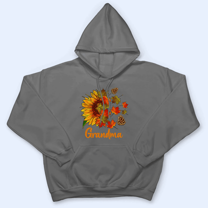 Sunflower Fall - Personalized Custom T Shirt - Halloween, Loving, Funny Gift for Grandma/Nana/Mimi, Mom, Wife, Grandparent