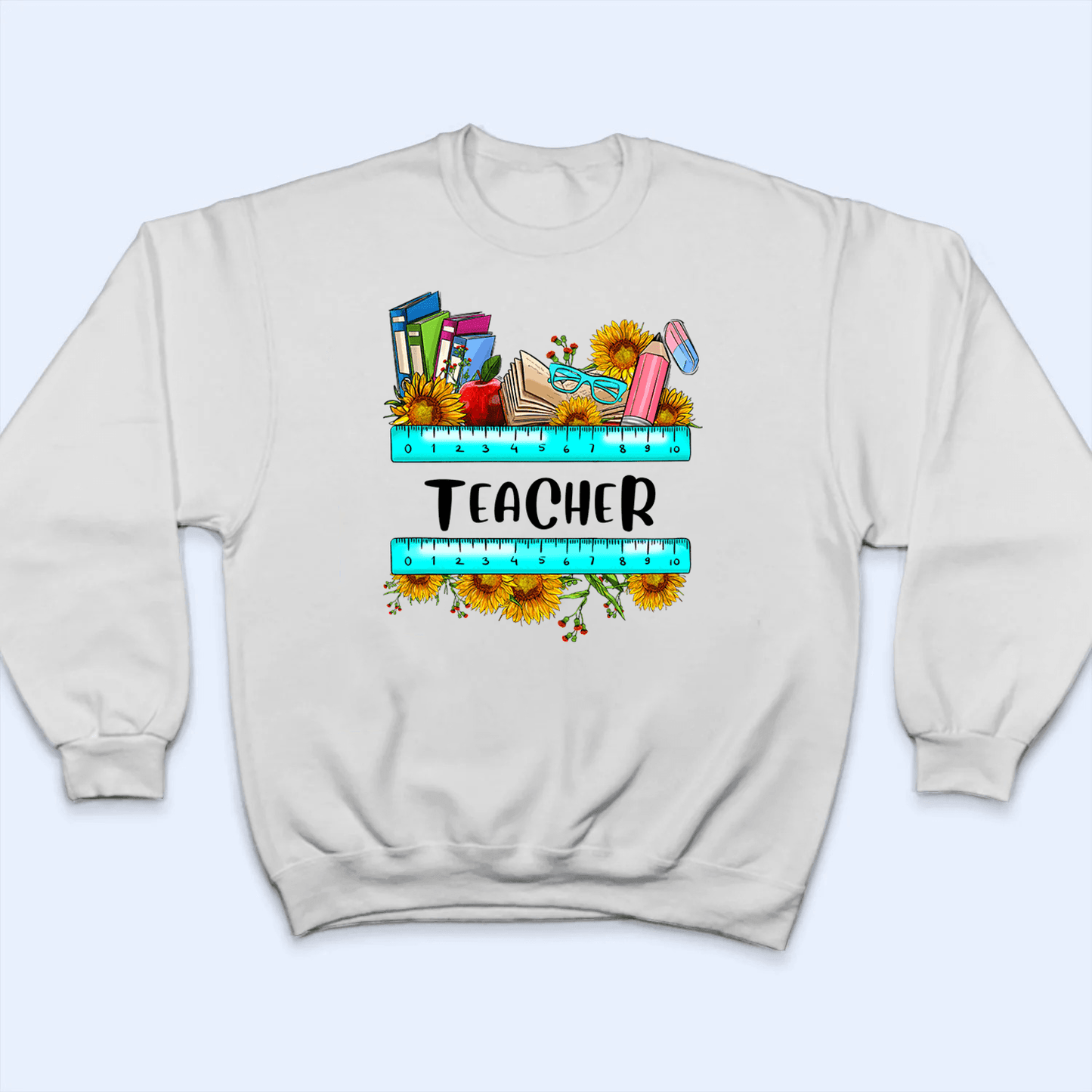 Sunflower School Supply Teacher Design - Personalized Custom T Shirt - Birthday, Loving, Funny Gift for Teacher, Kindergarten, Preschool, Pre K, Paraprofessional