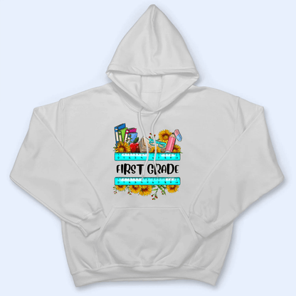 Sunflower School Supply Teacher Design - Personalized Custom T Shirt - Birthday, Loving, Funny Gift for Teacher, Kindergarten, Preschool, Pre K, Paraprofessional