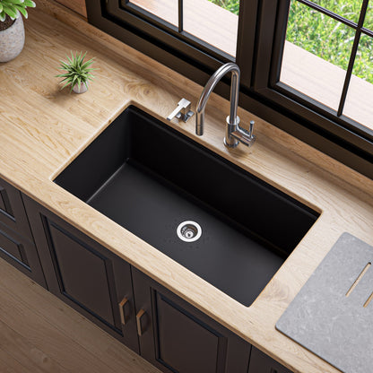 ALFI brand AB3418SBUM 33" Granite Composite Workstation Step Rim Single Bowl Undermount Sink with Accessories